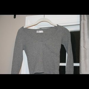 Hollister Gray Waffle Knit Crossbody Long Sleeve